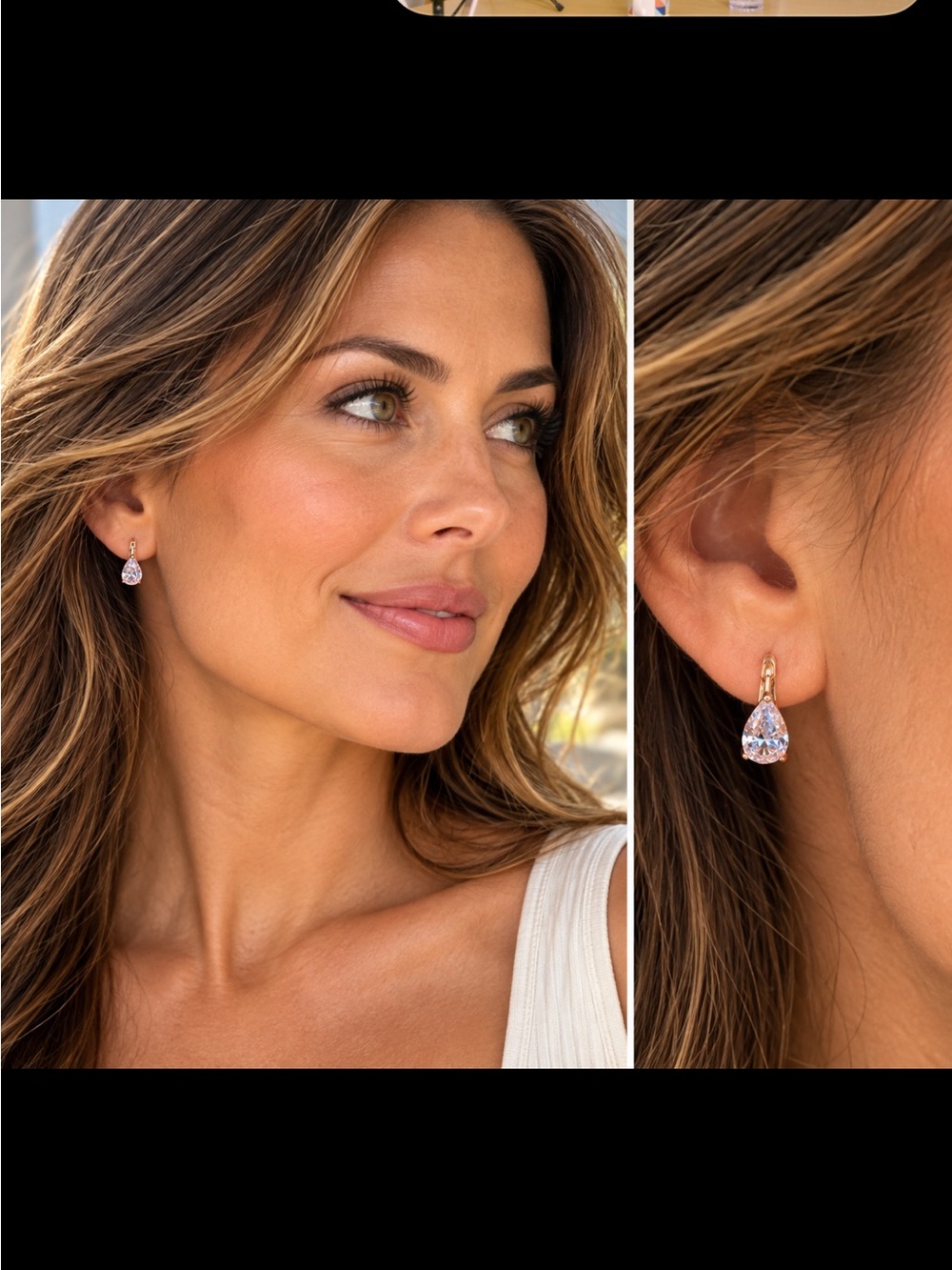 Rose Gold Teardrop CZ Dangle Earrings - Sparkling Drop Earrings